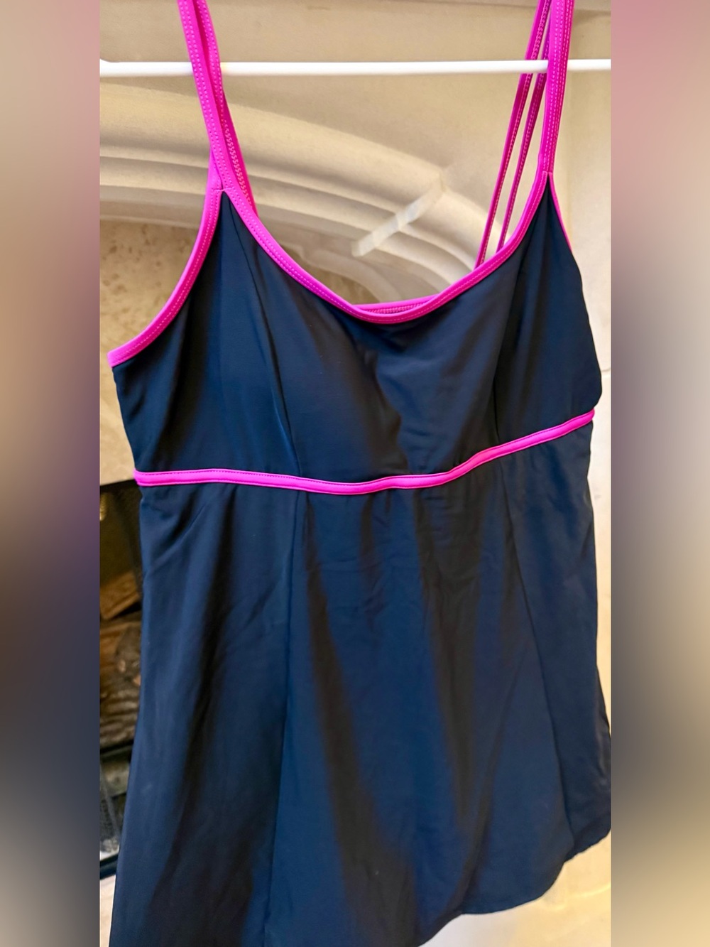 Black One-Piece Swim Dress with Pink Trim